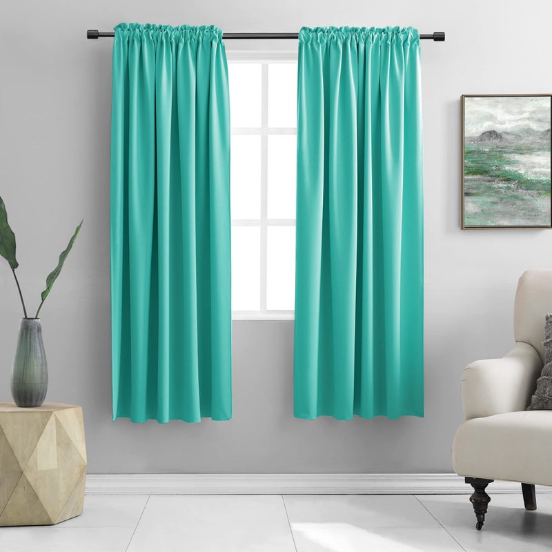 DONREN Black Out Window Curtains for Living Room - 42" x 63" Room Darkening Thermal Insulated Rod Pocket Curtain Panels (Turquoise,1 Pair) - Image 1
